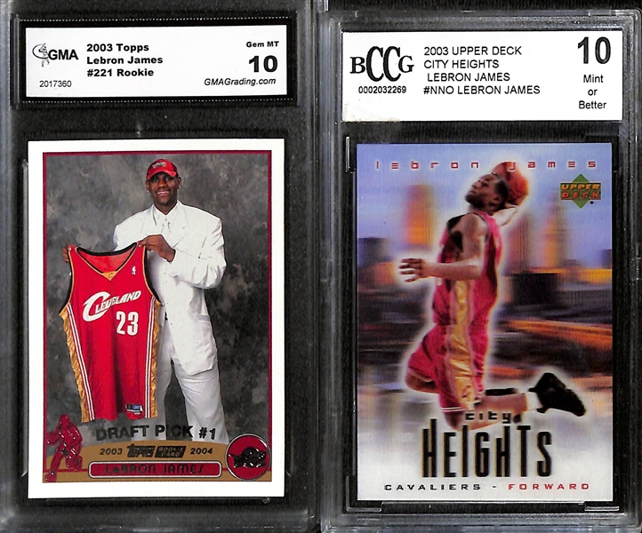 Lot of (6) Graded LeBron James Rookies Cards w. 2003 Topps #221 GMA 10