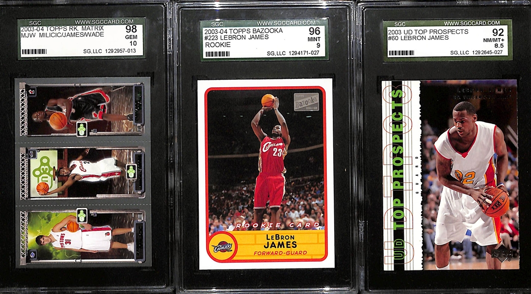 Lot of (3) SGC Graded LeBron James Rookies w. 2003-04 Topps Matrix Inc. Wade SGC 10