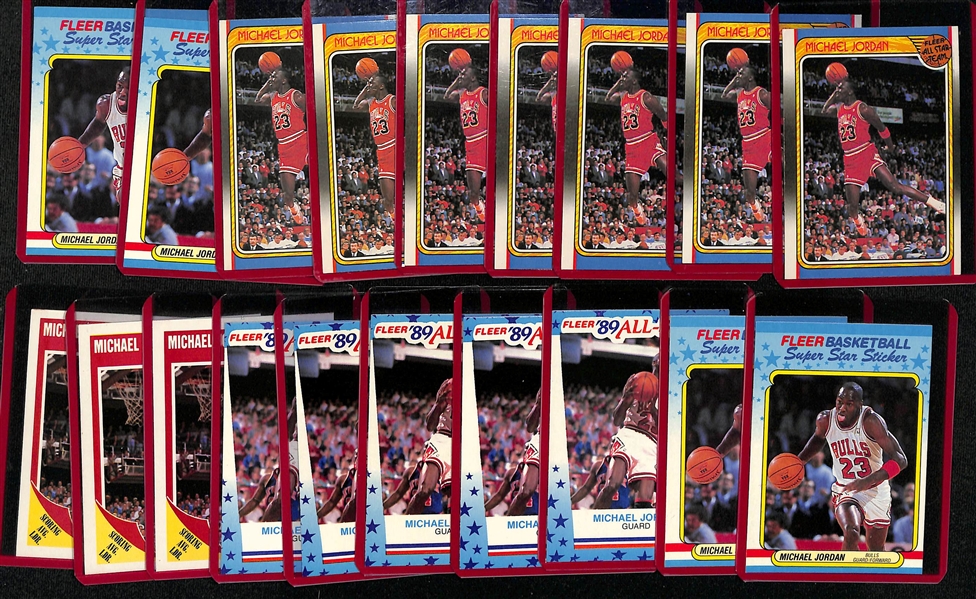 Lot of (19) 1988 & 1989 Fleer Michael Jordan Cards w. (4) Stickers and (7) 1988 Fleer All Star Team