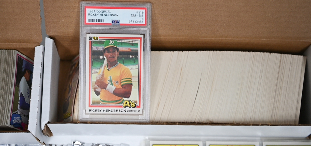 Lot of 1981 Baseball Sets Including (2) Topps Traded, Donruss Set w. Rickey Henderson PSA 8, Many Inserts, Packs and More