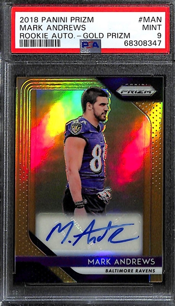 2018 Panini Prizm #MAN Mark Andrews Rookie Auto Gold #d 4/10 Graded PSA 9