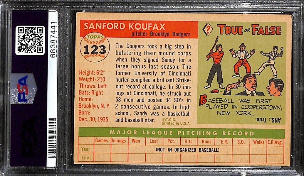 1955 Topps Sandy Koufax #123 Rookie Card Graded PSA 3.5