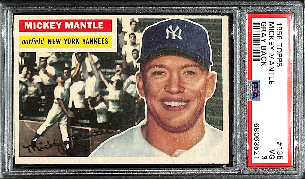 1956 Topps Mickey Mantle #135 (Gray Back) Graded PSA 3