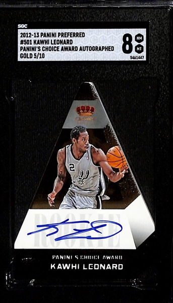 2012-13 Panini Preferred Kawhi Leonard #501 Autographed Rookie Card - Gold Choice Award #5/10 (SGC 8)