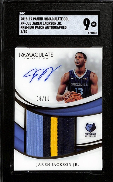 2018-19 Panini Immaculate Collection Jaren Jackson Jr. Autographed Premium Patch  Gold #8/10 SGC 9