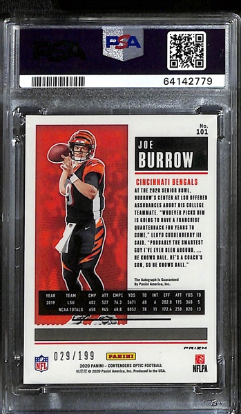 2020 Panini Contenders Optic Ticket Red Joe Burrow Autograph Rookie Card #/199 PSA Authentic Auto 10