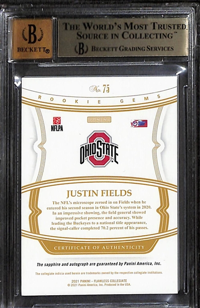 2021 Panini Flawless Collegiate Sapphire Justin Fields #75 BGS 9.5 Auto 10