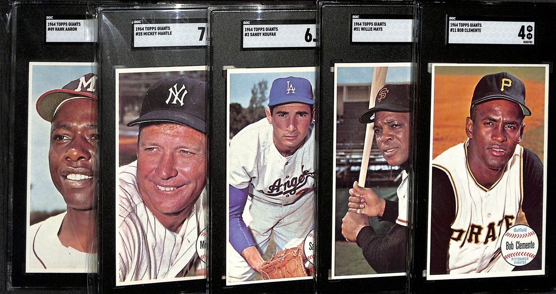 1964 Topps Giants Baseball Complete Set (Mostly Pack Fresh) w. 5 SGC Graded (Mantle 7; Aaron 7; Mays 6.5; Koufax 6.5; Clemente 4)