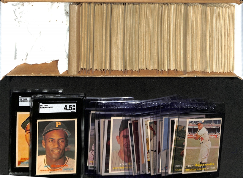 1957 Topps Baseball Complete Set (Missing Mickey Mantle Listed Separately) w. Brooks Robinson (SGC 5) & Roberto Clemente (SGC 4.5)