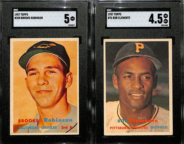 1957 Topps Baseball Complete Set (Missing Mickey Mantle Listed Separately) w. Brooks Robinson (SGC 5) & Roberto Clemente (SGC 4.5)