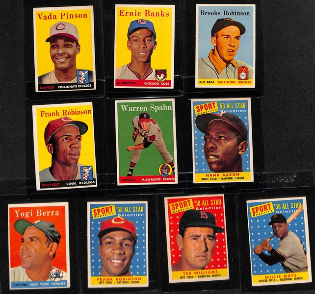 1958 Topps Baseball Complete Set w. 3 Graded - Roger Maris Rookie (SGC 4.5), Hank Aaron (SGC 5), Mickey Mantle (SGC 3.5)