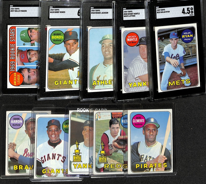 1969 Topps Baseball Card Complete Set of 664 Cards w. #597 Rollie Fingers RC SGC 7 & #260 Reggie Jackson RC SGC 2