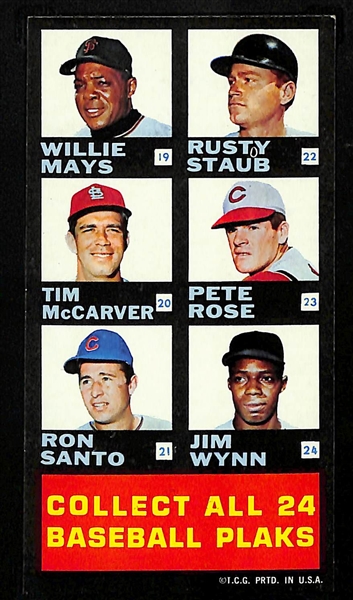 RARE Test Issues 1968 Topps Plaks Checklist #2 w. Aaron, Clemente, Mays, Rose, + Graded SGC Authentic 