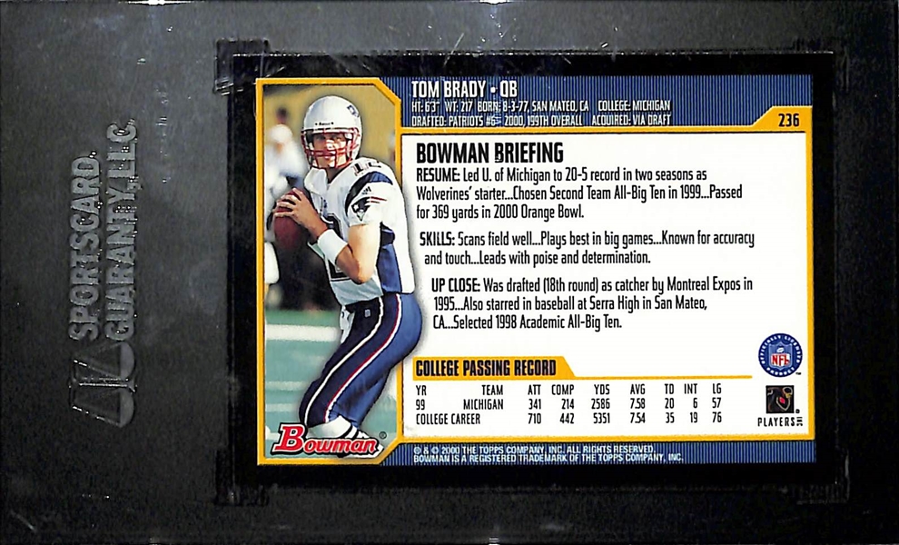 2000 Bowman Tom Brady #236 Rookie Card Graded SGC 9 Mint