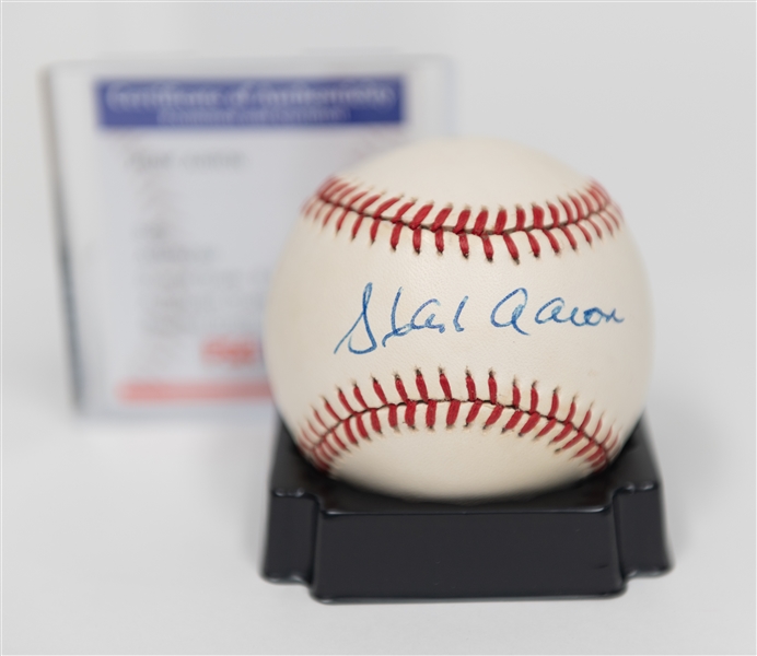 Hank Aaron Signed Official NL Baseball - PSA/DNA COA & Graded 8.5 (Auto Grade 8, Baseball Grade 9)