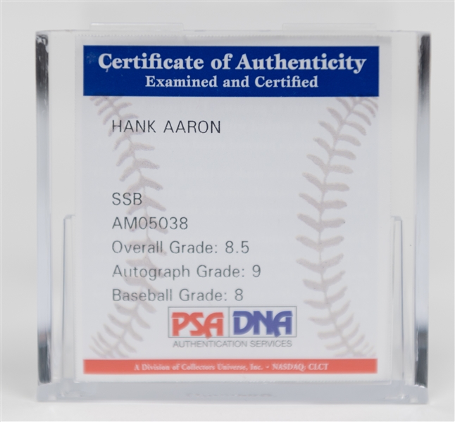 Hank Aaron Signed Official NL Baseball - PSA/DNA COA & Graded 8.5 (Auto Grade 9, Baseball Grade 8)