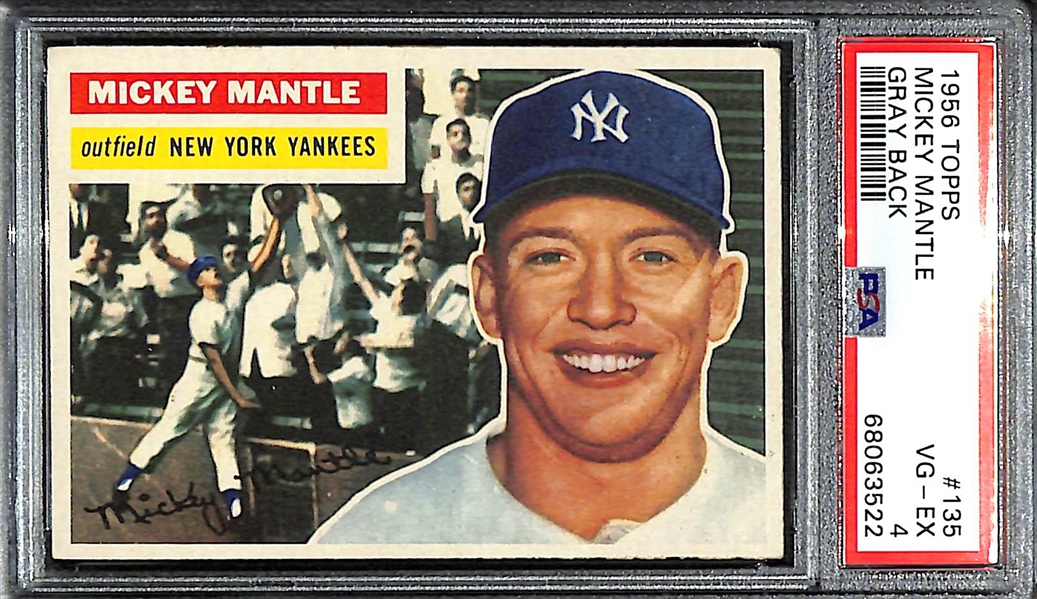 1956 Topps Mickey Mantle #135 (Gray Back) Graded PSA 4