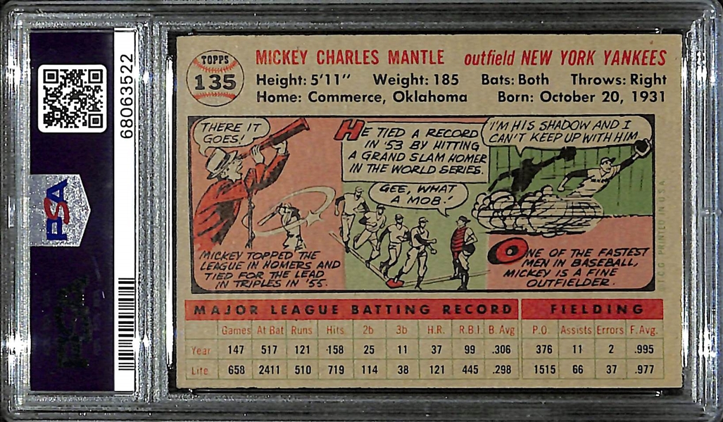 1956 Topps Mickey Mantle #135 (Gray Back) Graded PSA 4