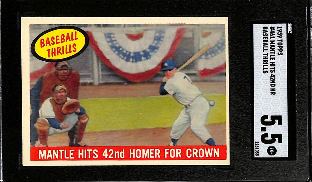 1959 Topps Baseball Thrills Mickey Mantle Hits 42nd Homer for Crown Graded SGC 5.5