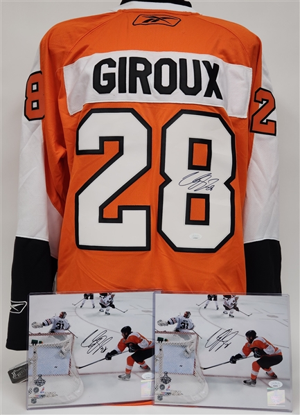 Claude Giroux Autographed Official Reebok Flyers Jersey w. (2) Autographed Photos (JSA Certs)