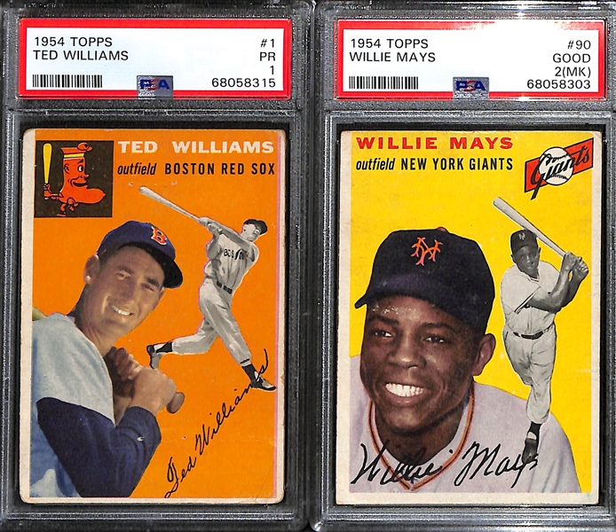 1954 Topps Ted Williams #1 Graded PSA 1 & Willie Mays #90 Graded PSA 2 (MK)