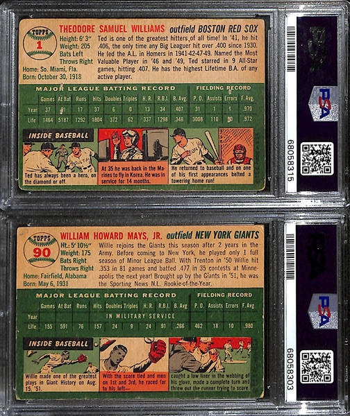 1954 Topps Ted Williams #1 Graded PSA 1 & Willie Mays #90 Graded PSA 2 (MK)