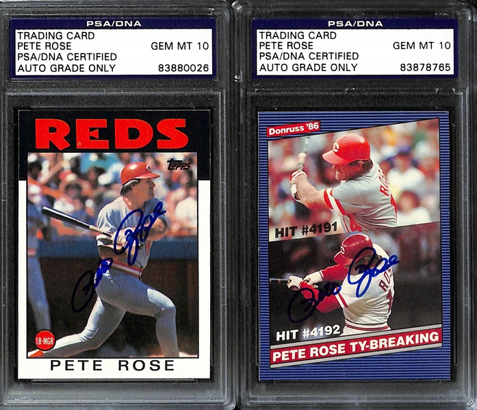 Lot of (5) PSA/DNA Graded Autographed Cards w. Chipper Jones, Pete Rose, and Jean Beliveau