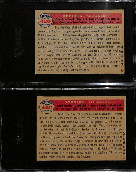 (2) 1957 Topps Dodgers Sluggers Graded Cards (Graded SGC 6 and SGC 5.5) w. Snider, Campanella, Hodges, Furillo