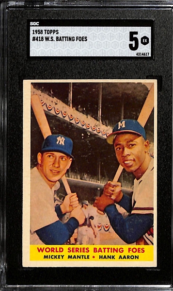 1958 Topps Mickey Mantle & Hank Aaron World Series Batting Foes Graded SGC 5