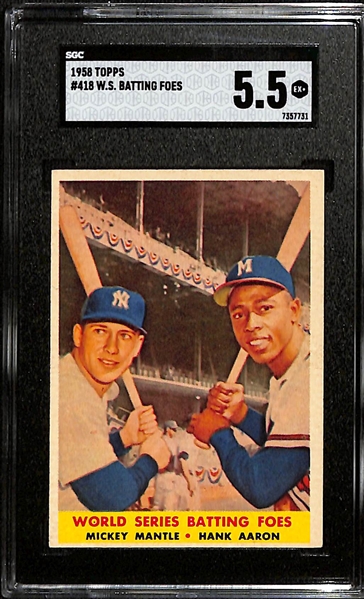 1958 Topps Mickey Mantle & Hank Aaron World Series Batting Foes Graded SGC 5.5