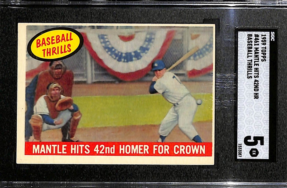 1959 Topps Baseball Thrills Mickey Mantle Hits 42nd Homer for Crown Graded SGC 5