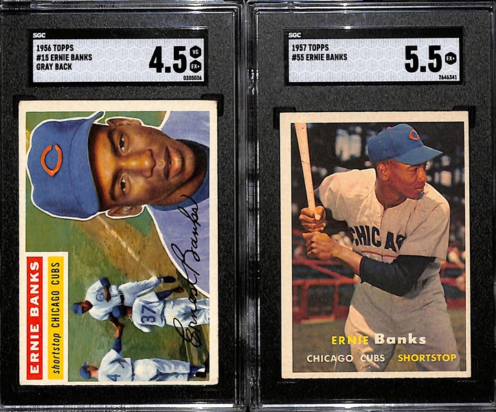 Ernie Banks Lot - 1956 Topps #15 (SGC 4.5) & 1957 Topps #55 (SGC 5.5)