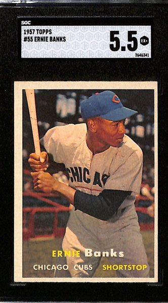 Ernie Banks Lot - 1956 Topps #15 (SGC 4.5) & 1957 Topps #55 (SGC 5.5)