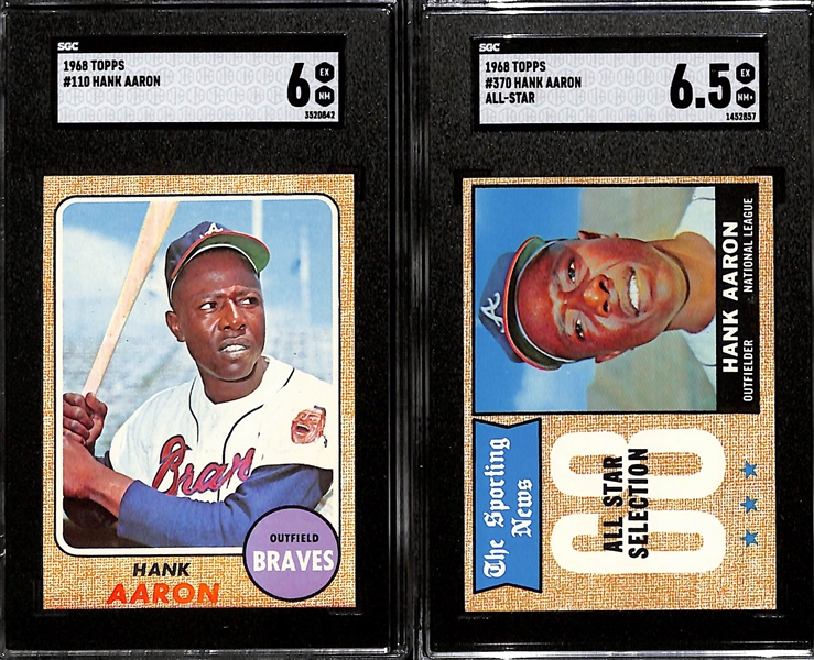 1968 Topps Hank Aaron Lot - #110 Graded SGC 6, #370 All-Star Graded SGC 6.5