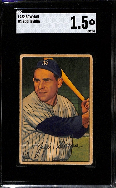 Yogi Berra Graded Lot - 1952 Topps #191 SGC 3, 1952 Bowman #1 SGC 1.5