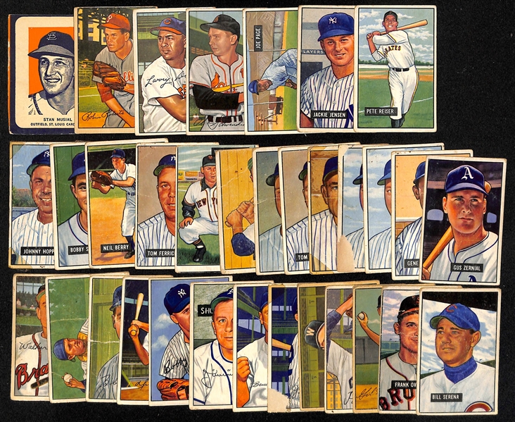 Lot of (18) 1951 Bowman & (14) 1952 Bowman & 1952 Wheaties Stan Musial