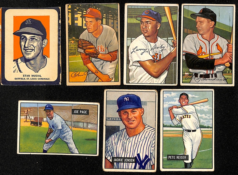 Lot of (18) 1951 Bowman & (14) 1952 Bowman & 1952 Wheaties Stan Musial