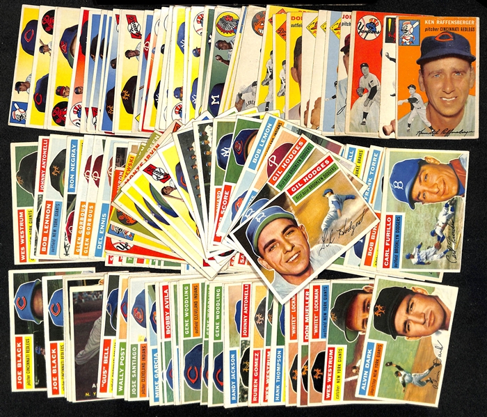  Lot of (100+) 1954, 1955, & 1956 Topps Baseball Cards w. (2) 1956 Gil Hodges