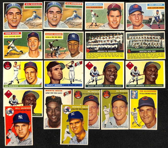  Lot of (100+) 1954, 1955, & 1956 Topps Baseball Cards w. (2) 1956 Gil Hodges