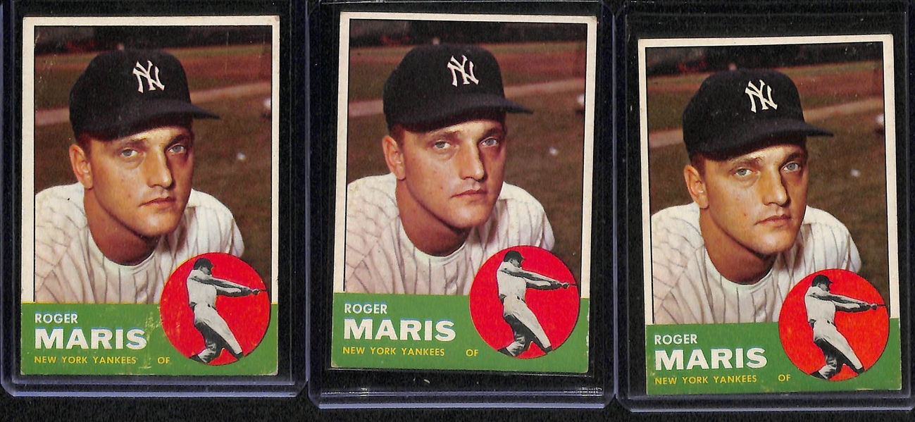 (7) 1962 Topps Baseball Cards w. (3) Roger Maris & (3) 1963 Topps Roger Maris Cards