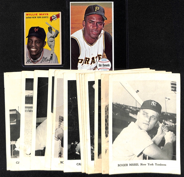  1954 Topps Willie Mays (w. Pinhole), Lot of (16) 1960s Jay Publishing Photos w. Maris, and 1964 Topps Giant Clemente