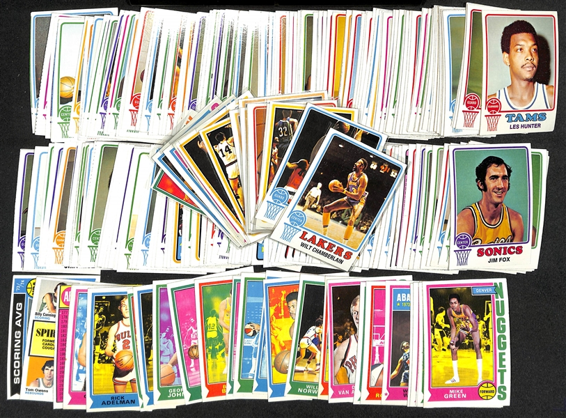 Lot of (250+) 1973-74 Topps Basketball Cards w. Wilt Chamberlain & (30) 1974-75 Topps Basketball w. Dandridge