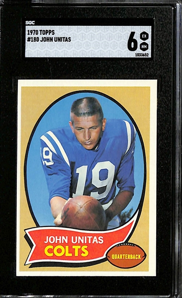 Graded Football Card Lot w. 1970 Unitas (SGC 6), 1971 Unitas (SGC 7), 1970 Hill (6), 1970 Dawson (SGC 6), B. Smith (SGC 6.5)