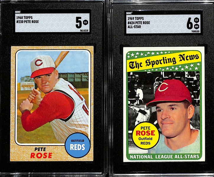 4 Graded Cards - 1968 Pete Rose (SGC 5), 1969 Rose AS (6), 1970 Ted Williams (SGC 4.5), 1979 Rose (SGC 7) 