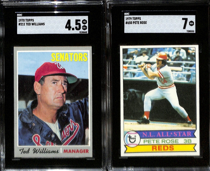 4 Graded Cards - 1968 Pete Rose (SGC 5), 1969 Rose AS (6), 1970 Ted Williams (SGC 4.5), 1979 Rose (SGC 7) 