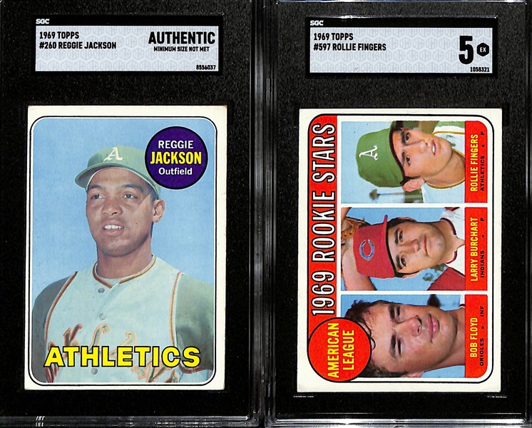 1969 Topps Rookie Lot - Reggie Jackson #260 (SGC Authentic), Rollie Fingers #597 (SGC 5)