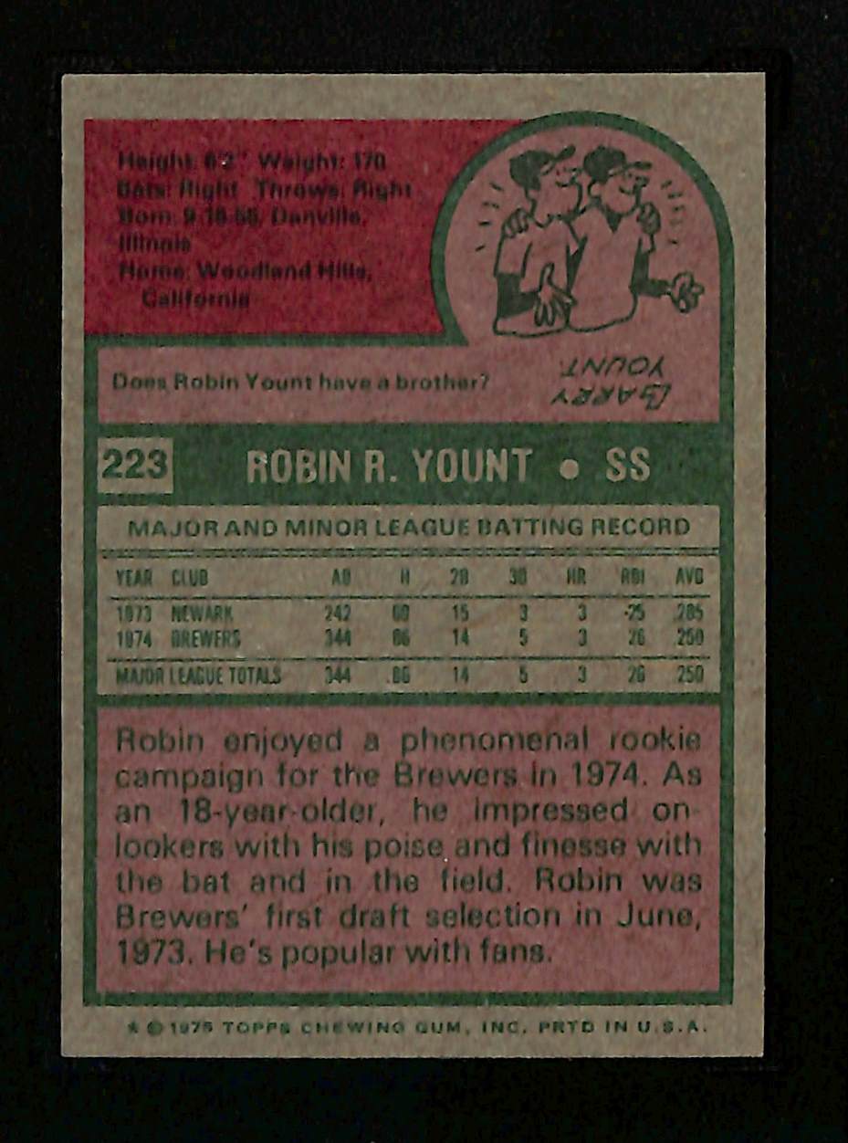 Lot Detail - 1975 Topps Robin Yount #223 Rookie Card Graded SGC 7