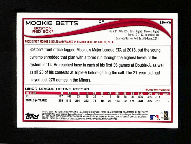 2014 Topps Update Mookie Betts #US-26 Rookie Card Graded SGC 10