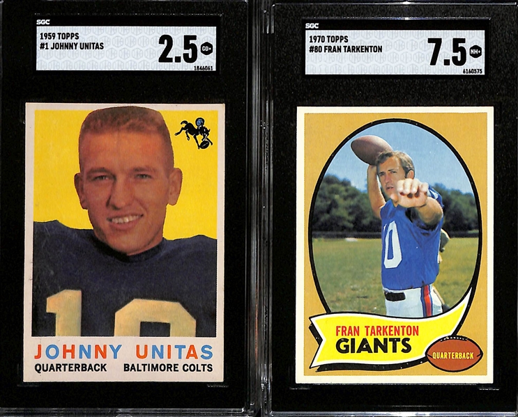 1959 Topps Johnny Unitas #1 (SGC 2.5) & 1970 Topps Fran Tarkenton #80 (SGC 7.5)