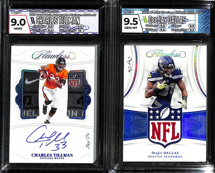 Lot of (2) 2020 Flawless Football 1/1 One of One HGA Graded Cards w. Charles Tillman Dual Patch Auto Graded HGA 9